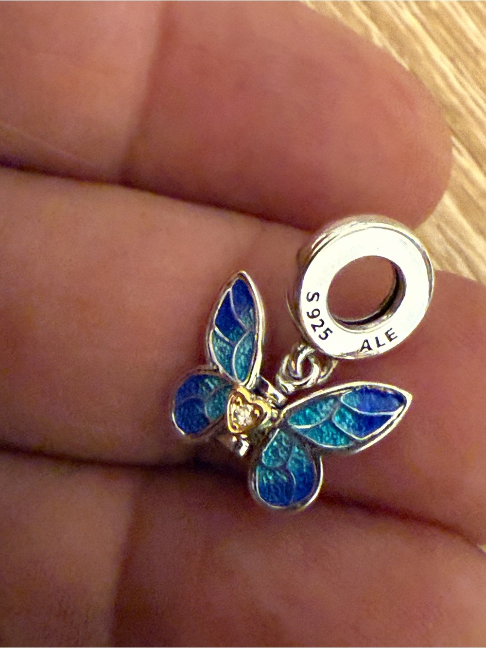 Pandora Blue Enamel Butterfly Charm with Gold Heart - Picture 2 of 6